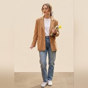 COMMENSE Camel Crescent Moon Pocket Oversized Blazer Medium Dark Academia Size M